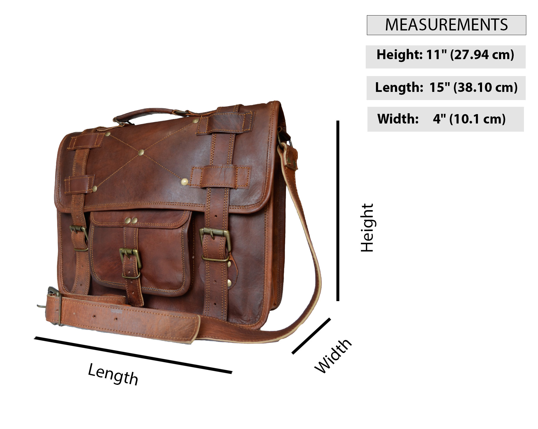 Men's Genuine Leather Brown Briefcase Laptop Crossbody Office Bag